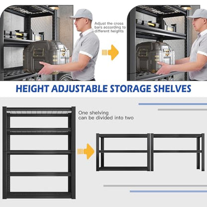 3010LBS Storage Shelves 72" H Garage Shelving Heavy Duty Metal Shelving 5 Tier Adjustable Metal Shelves for Storage for Kitchen Pantry Warehouse Basement 72" H x 35.5" W x 16" D (4 Count)