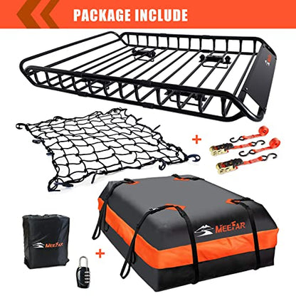Roof Rack Rooftop Cargo Carrier Basket 51"*36"*5"+Waterproof Bag 15 Cu.Ft
