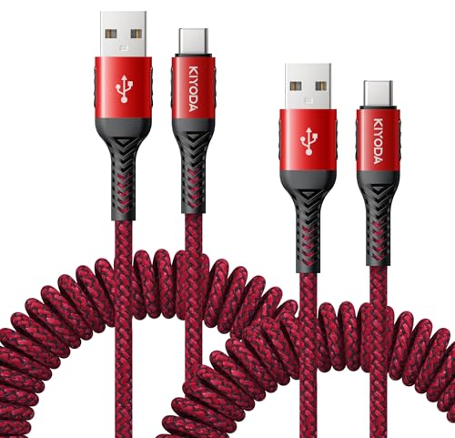 USB A to USB C Cable Coiled USB C Cable for Car Braided USB to USB C Cable (2 Count)