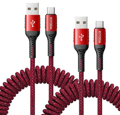 USB A to USB C Cable Coiled USB C Cable for Car Braided USB to USB C Cable (2 Count)
