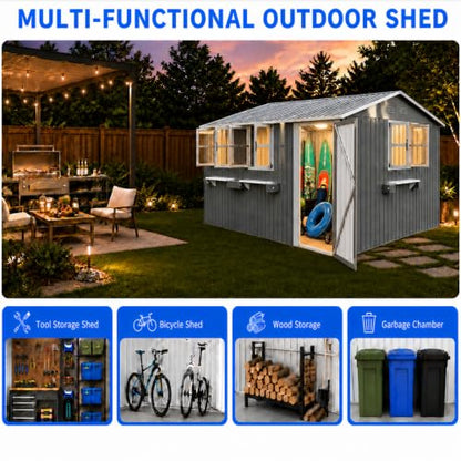 12x10 FT Outdoor Storage Shed with 3 Clear Windows