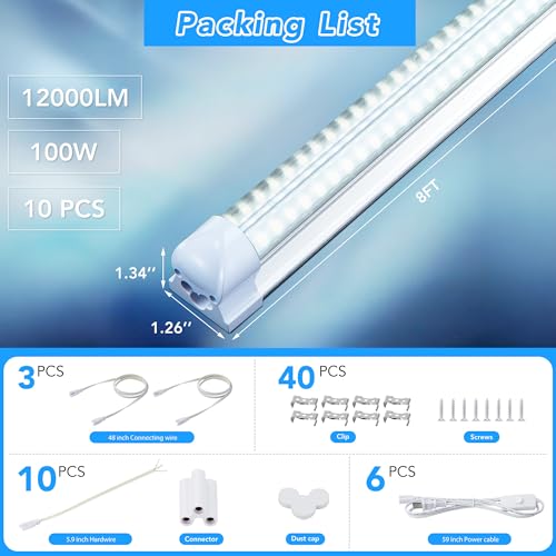 10 PCS 8FT LED Shop Lights Garage Light (10 Count)