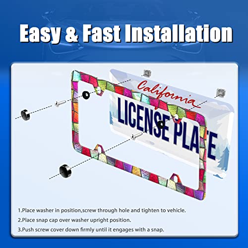 Pretty Glass License Plate Frame Stainless Steel Accessory 12.3x6.3 Inch