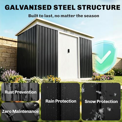 9' x 4' Outdoor Storage Shed Sloping Roof Lockable Door Gray