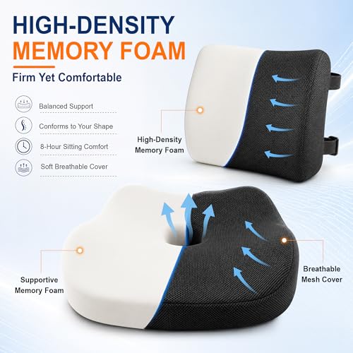 Car Seat Cushion and Lumbar Back Support Pillow Set for Driving