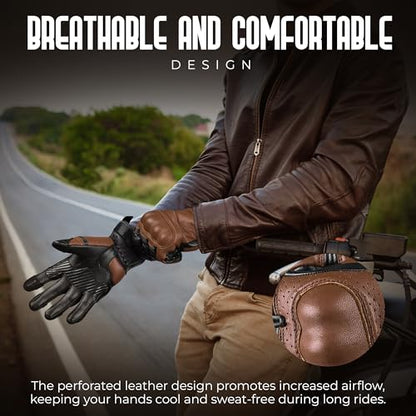 Leather Motorcycle Motorbike Knuckle Protection Powersports Gloves