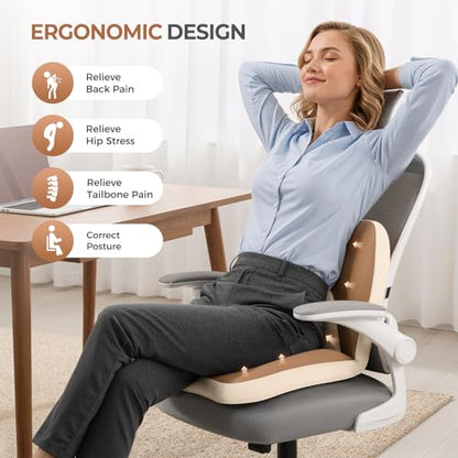 2 in1 Truck Seat Cushion and Lumbar Support Pillow Memory Foam Car Seat Cushion with Adjustable Strap for Truck Driver Long Drives