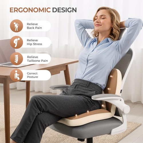 2 in1 Truck Seat Cushion and Lumbar Support Pillow Memory Foam Car Seat Cushion with Adjustable Strap for Truck Driver Long Drives