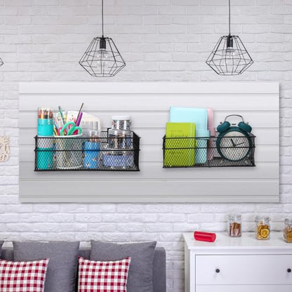 4 Pcs Slatwall Basket Set Ventilated Metal Slatwall Basket Hanging Wire Bins Wall Mounted Accessories for Panel Garage Storage Display Organizing (4 Count)
