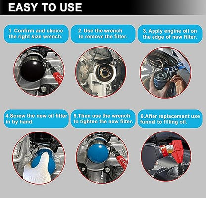 Oil Filter Wrench Set with Small Oil Funnel for Oil Change