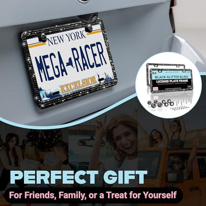 Elegant Black Bling License Plate Frames for Women