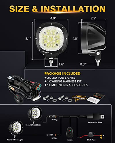P4 Series Flood Beam LED Pods 4" 90W Round Offroad Lights 2