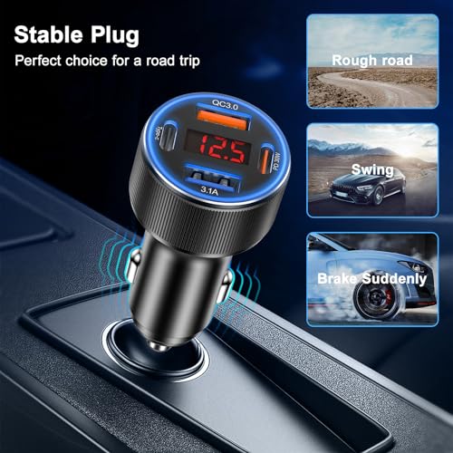 Car Charger USB C with Voltmeter (2 Count)