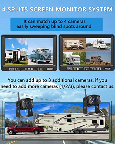 RV Backup Camera Wireless DOUXURY IP69 Waterproof 170° Wide View Angle HD 1080P Rear View Camera + HD LCD 7" Monitor