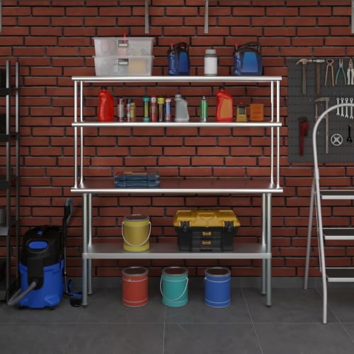 Stainless Steel Work Table Wide Double Tier Overshelf