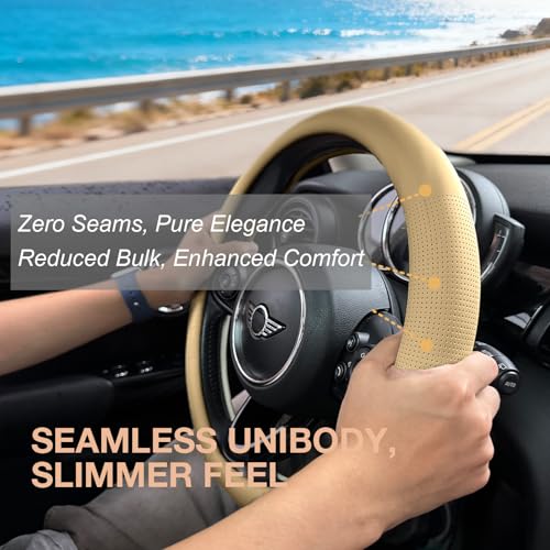 Nappa Leather Steering Wheel Cover Universal 15 Inch