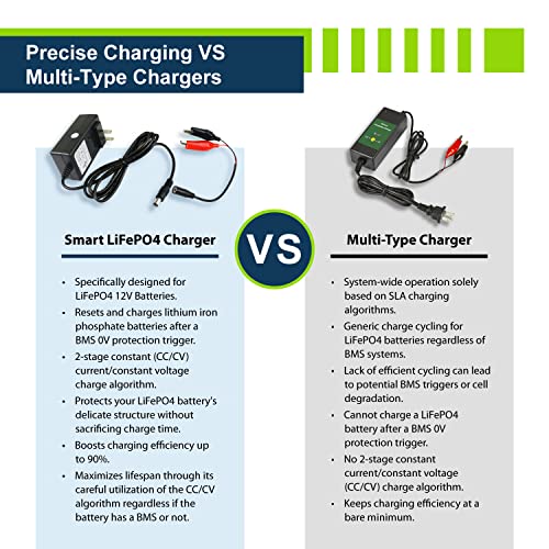 12V 1A Smart Charger for Lithium LiFePO4 Deep Cycle Rechargeable Batteries