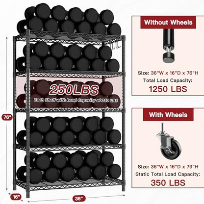 36"W x 16"D x 79"H Wire Shelving with Wheels (4 Count)