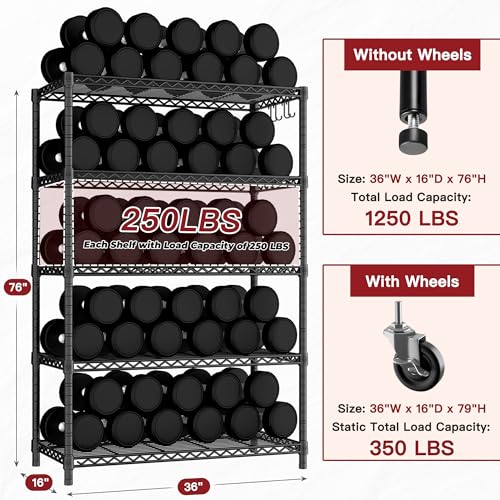 36"W x 16"D x 79"H Wire Shelving with Wheels