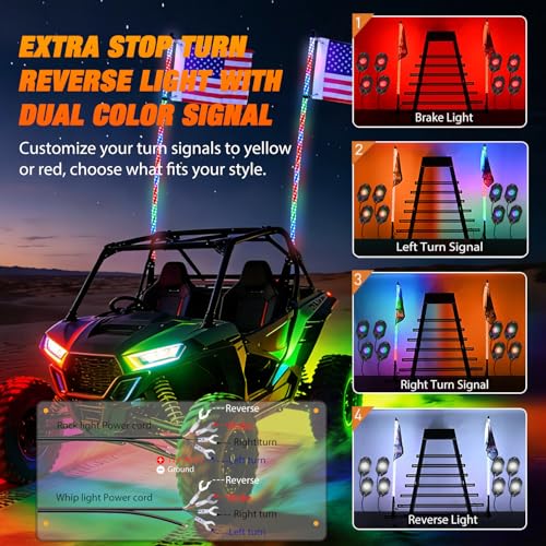 RGB LED Whip Light 2PCS 4FT with 8 Rock Lights Combo