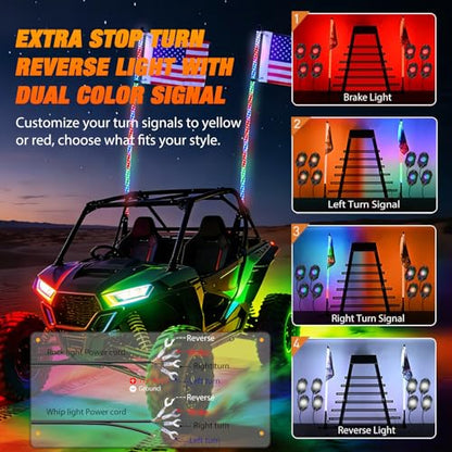 RGB LED Whip Light 2PCS 4FT with 8 Rock Lights Combo