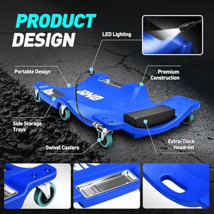 40 Inch Low Profile Plastic Rolling Garage Shop Floor Creeper with LED Light