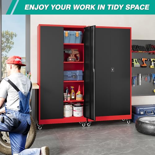 75" Tall Metal Storage Cabinet with Wheels