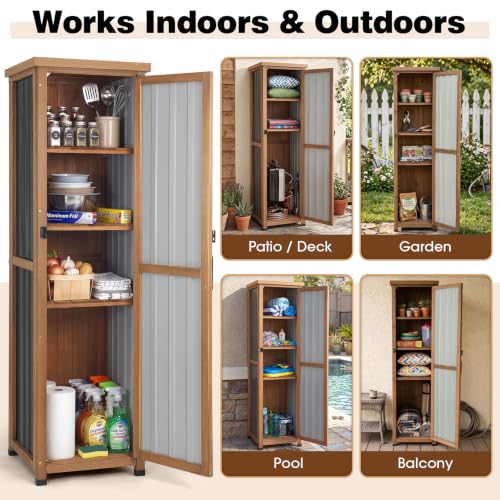 62" H Tall Narrow Outdoor Storage Cabinet with Metal Top