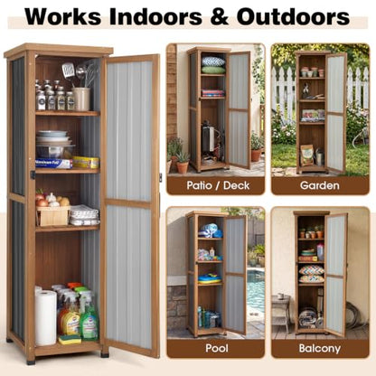 62" H Tall Narrow Outdoor Storage Cabinet with Metal Top