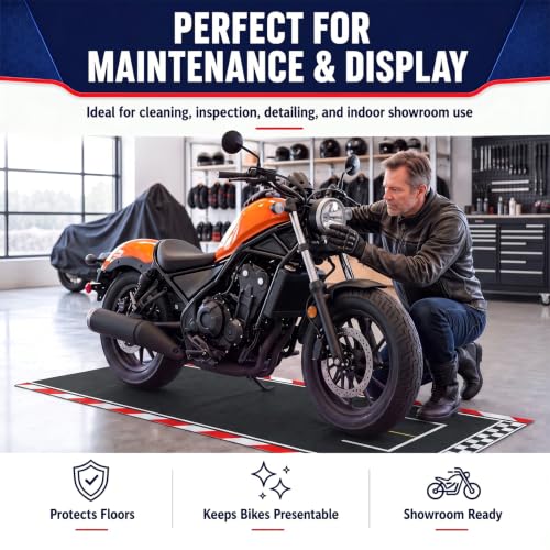 Motorcycle Mat Garage Floor Rug Washable Parking Mats for Garage Floors Non Slip Oil Absorbent Pad Rubber Backing Layer Protects Floor