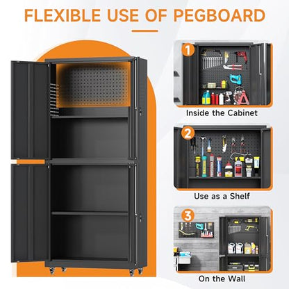 71" H Metal Tool Storage Cabinet with Lock and Wheels