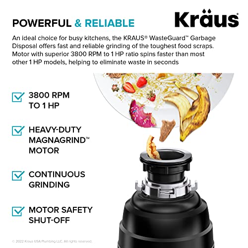 KWU110-32-100-100MB, Kore Workstation 32-inch Undermount 16 Gauge Single Bowl Stainless Steel Kitchen Sink with WasteGuard 1 HP Continuous Feed Garbage Disposal