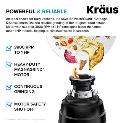 KWU110-32-100-100MB, Kore Workstation 32-inch Undermount 16 Gauge Single Bowl Stainless Steel Kitchen Sink with WasteGuard 1 HP Continuous Feed Garbage Disposal