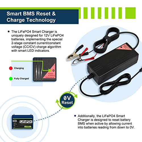 12.8V 5A Smart Charger for Lithium LiFePO4 Deep Cycle Rechargeable Batteries