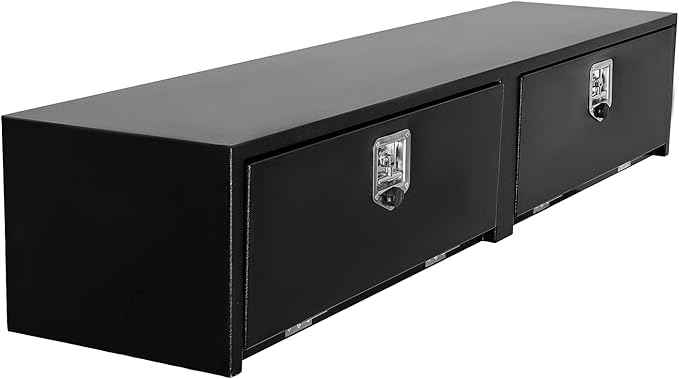 VEVOR Truck Tool Box, 72 x 13 x 16 Inch, Black Carbon Steel Topsider Toolbox with Dual Drop Doors, Heavy Duty Lockable Storage & Organization Box with Latch, Corrosion-Resistant, for Truck Bed Pickup
