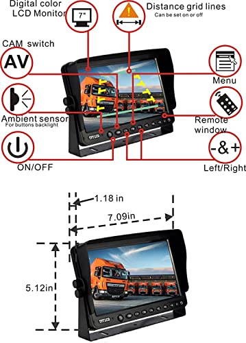 AHD 1080P 7" Reverse Rear View Backup Camera System