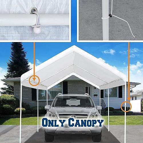 12'x20' Carport Replacement Canopy Cover for Car Garage Shelter Tent Party Tent Top Tarp with Ball Bungees