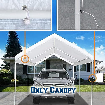 12'x20' Carport Replacement Canopy Cover for Car Garage Shelter Tent Party Tent Top Tarp with Ball Bungees