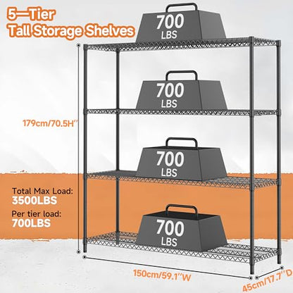 2800LBS 59" W 4 Tiers Storage Shelves Load