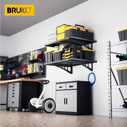 2Pack 2x3ft Adjustable Metal Garage Wall Shelving Heavy Duty Garage Storage Shelf Wall Mounted Black (2 Count)