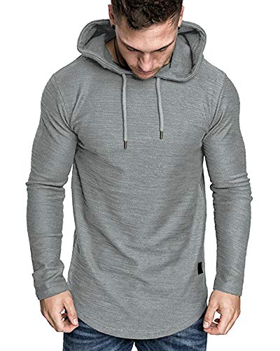 Mens Fashion Athletic Hoodies Sport Sweatshirt Solid Color Fleece Pullover Light Grey XX