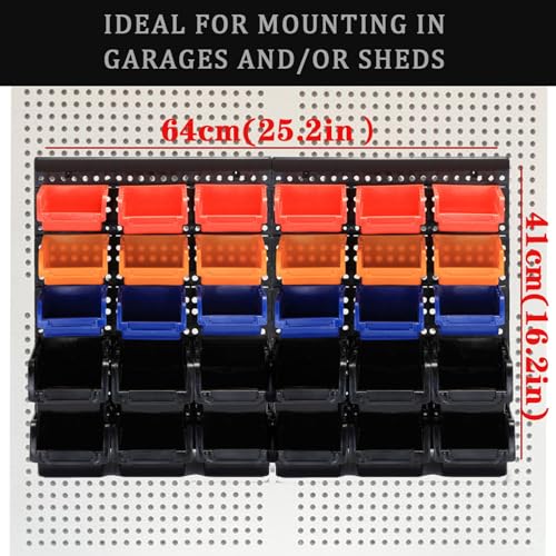 Wall Mounted Storage Bins Parts Rack 4 Colors Bin Organizer Garage Plastic Shop Tool (4 Count)