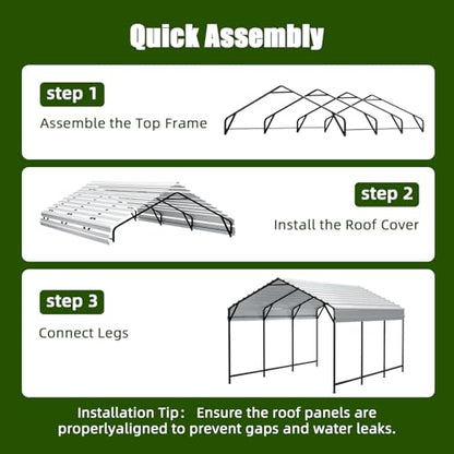 Metal Carport Heavy Duty 12x20ft Outdoor Galvanized Steel Car Port
