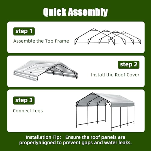 Metal Carport 20x20 ft Heavy Duty Car Port Outdoor Canopy Steel Roof with Reinforced Frame All