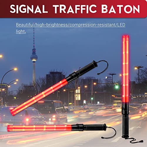 24 Pieces 21 Inch Signal Traffic Wand Safety Traffic Control Wand Safety Baton with 2 Flashing Modes LED Light