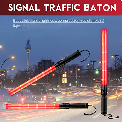 24 Pieces 21 Inch Signal Traffic Wand Safety Traffic Control Wand Safety Baton with 2 Flashing Modes LED Light