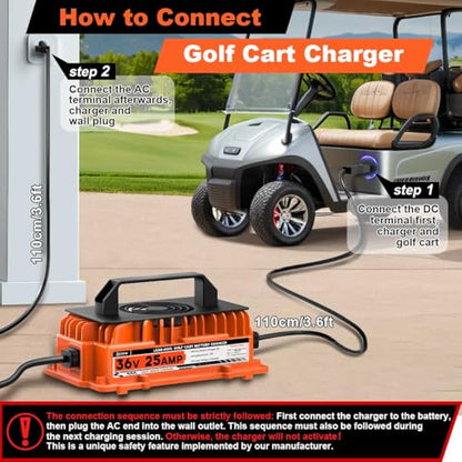 36V 25A Golf Cart Battery Charger 1250W for EZGO & Yamaha with Crowfoot Plug