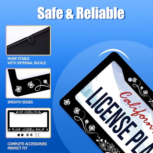 Daisy Butterfly License Plate Frame Stainless Steel Decoration 12.3"x6.3"