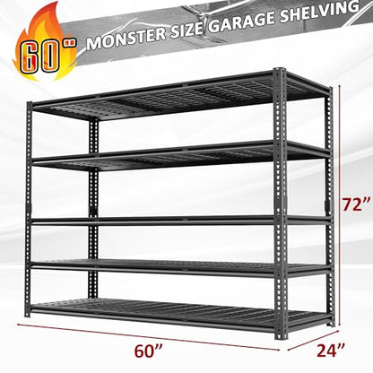 60" W Garage Shelving 5 Tier Heavy Duty Storage Shelves 3030LBS
