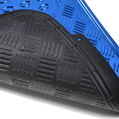 4-Piece All-Weather Universal Fit Front & Rear Floor Mats for Cars Trucks SUVs Vans, All-Weather Easy-to-Clean Diamond Metal Pattern Durable Heavy Duty Non-Slip Protection - Metallic Blue